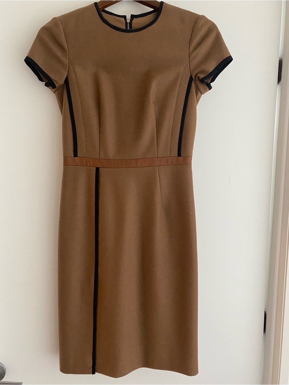 Judith & Charles Chic Tailored Brown Sheath Dress with Black Trim